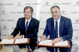 Il ceo di Intesa Sanpaolo Carlo Messina e il presidente di Confindustria Emanuele Orsini