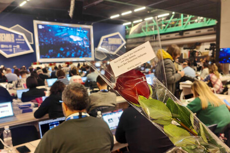 In sala stampa a Sanremo le rose rosse di Achille Lauro