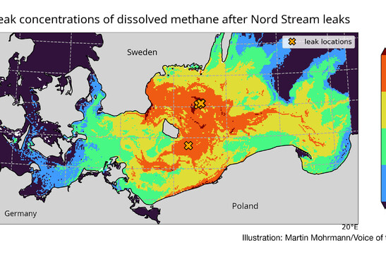 Mappa della concentrazione massima di metano nel Baltico meridionale (fonte:&nbsp;Martin Mohrmann/VOTO)