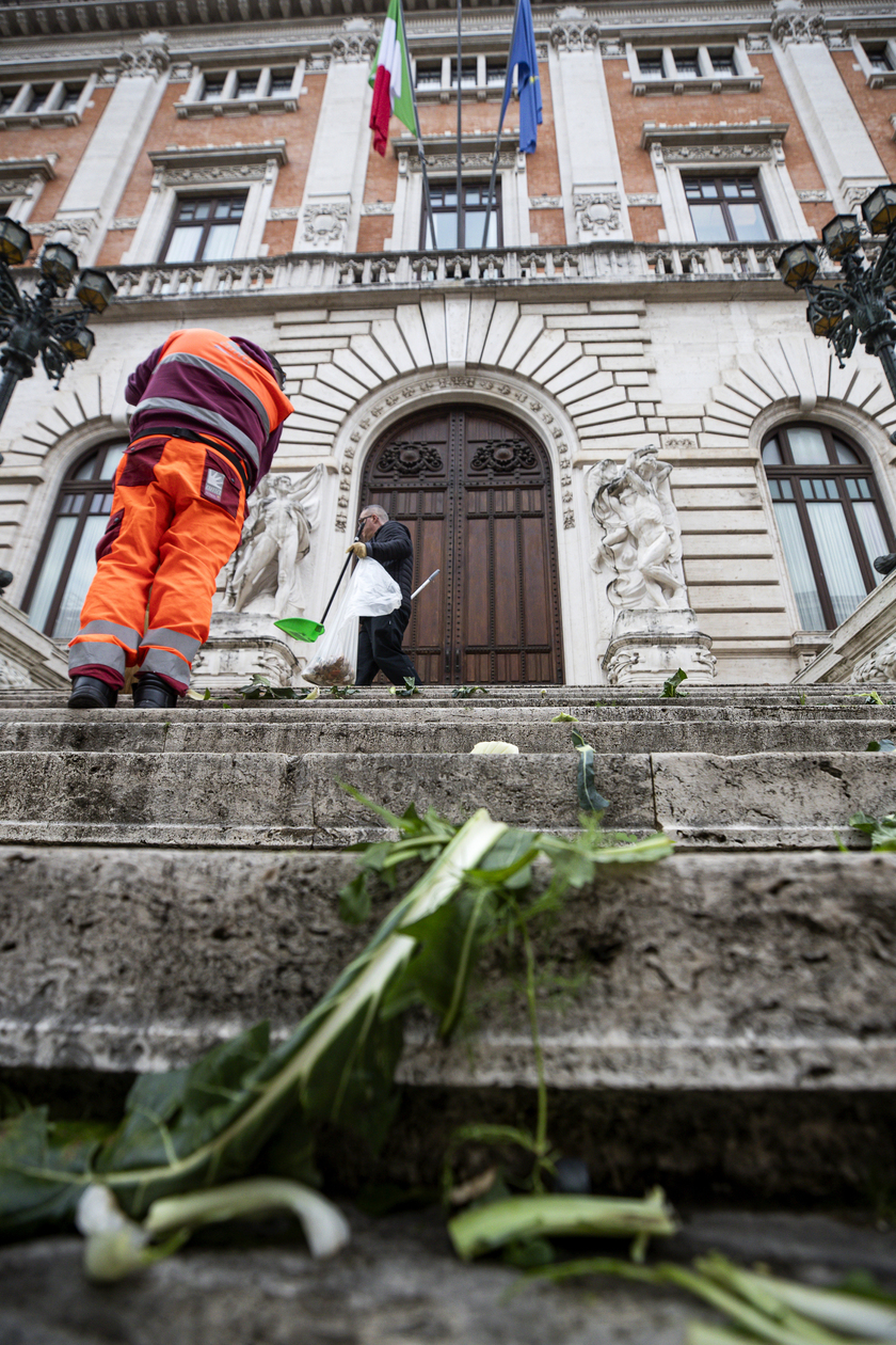 Cibo marcio contro scalinata Parlamento, blitz ambientalisti