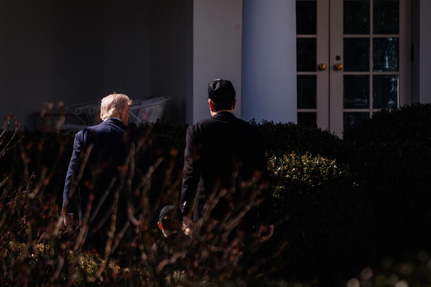 US President Trump views Tesla vehilces in front of the White House