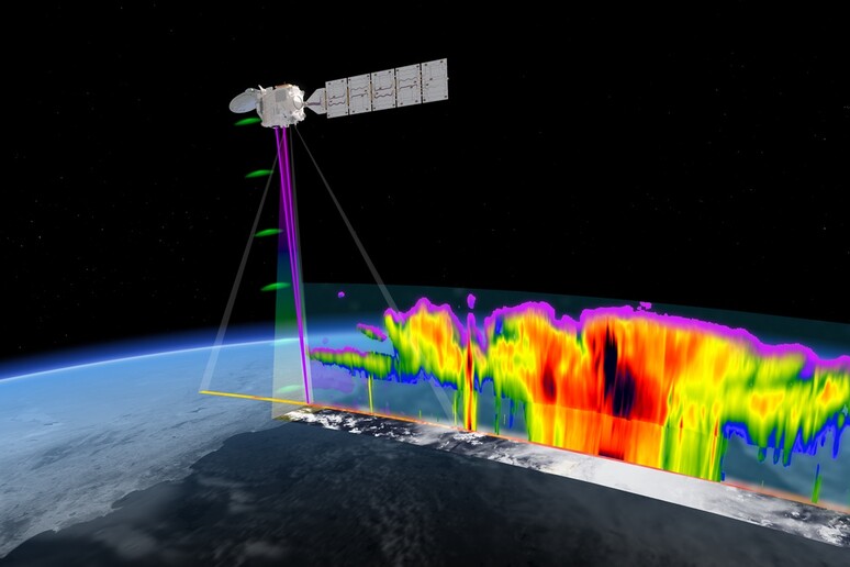 Rappresentazione artistica del profilo delle nuvole ricostruto dalla missione EarthCare (fonte: Il profilo delle nuvole visto grazie a EarthCare (fonte: ESA/ATG medialab) - RIPRODUZIONE RISERVATA